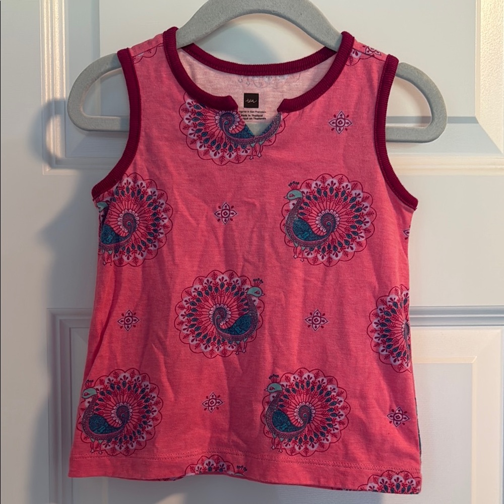 Tea Collection Girls Pink Peacock Tank Top